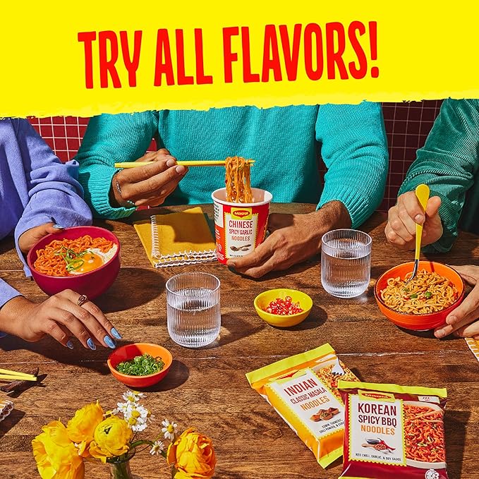 Maggi Chinese Spicy Garlic Noodles, Instant Ramen Noodles, 3 min, Vegetarian, Halal, Kosher, 8-Pack