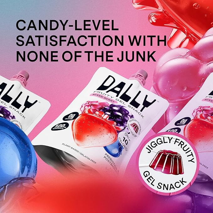Dally Mixed Berry Drinkable Konjac Jelly 10 Pouches | Healthy 10-Calorie, Keto, Gluten Free, Sugar Free Korean Fruit Snack | Prebiotics & Postbiotics for Skin, Immune & Weight Management