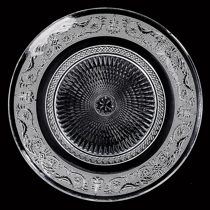 Elsjoy 6 Pack 10 Inch Large Glass Dinner Plate, Clear Round Serving Plate Vintage Embossed Dinnerware for Salad, Pasta, Fruits