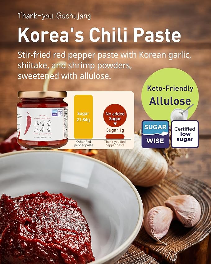 Thank-you Korean Sugar-Free Gochujang & Ssamjang with Allulose Set, Korean Chili Paste & Dipping Sauce for Healthy Cooking, Keto-Friendly, No Wheat Flour, BBQ, Vegetables & Traditional Korean Food, 8.81 oz.+ 8.81 oz.