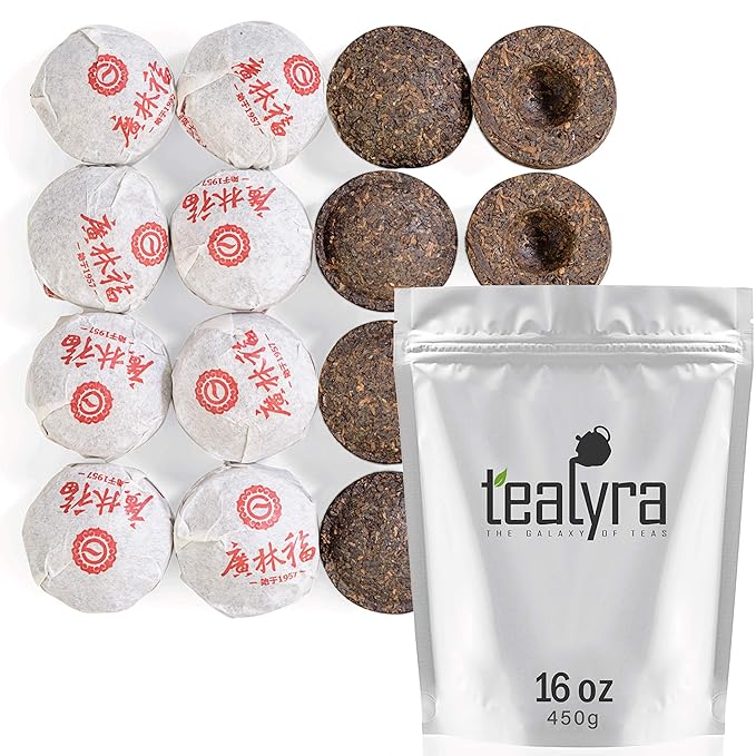 Tealyra - Pu Erh Menghai - Ripe Tuo Cha Mini Cakes - Puerh Tea - Individually Wrapped - 8-ounce (37-39pcs)