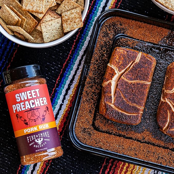 Fire & Smoke Society Sweet Preacher BBQ Rub | Pork Seasoning for Smoking and Grilling Meat, Pulled Pork Ribs Chops | Poultry, Chicken, Beef | M 5.4 oz