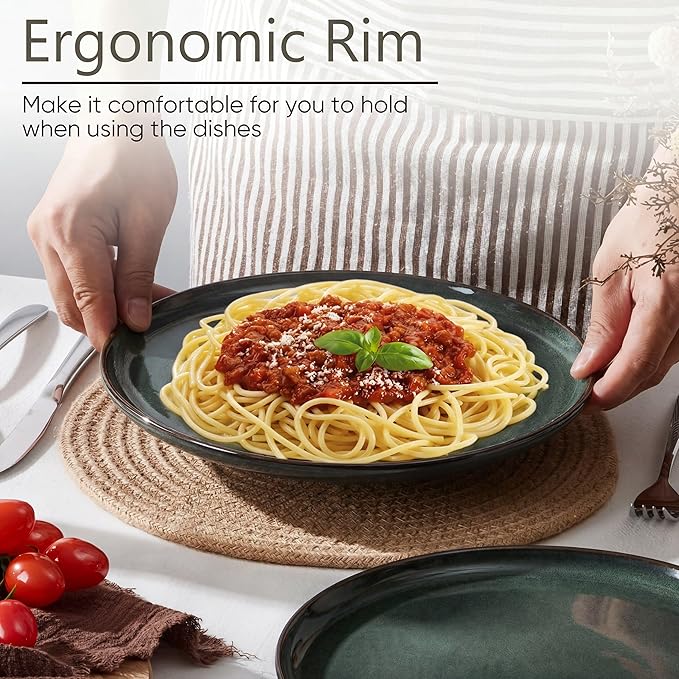 Herogo Ceramic 10.43 Inch Dinner Plates Set of 6, Stoneware Dinner Plate Set, Double Reactive Glaze Large Dinnerware Plates for Kitchen, Microwave, Oven & Dishwasher Safe, Dark Green