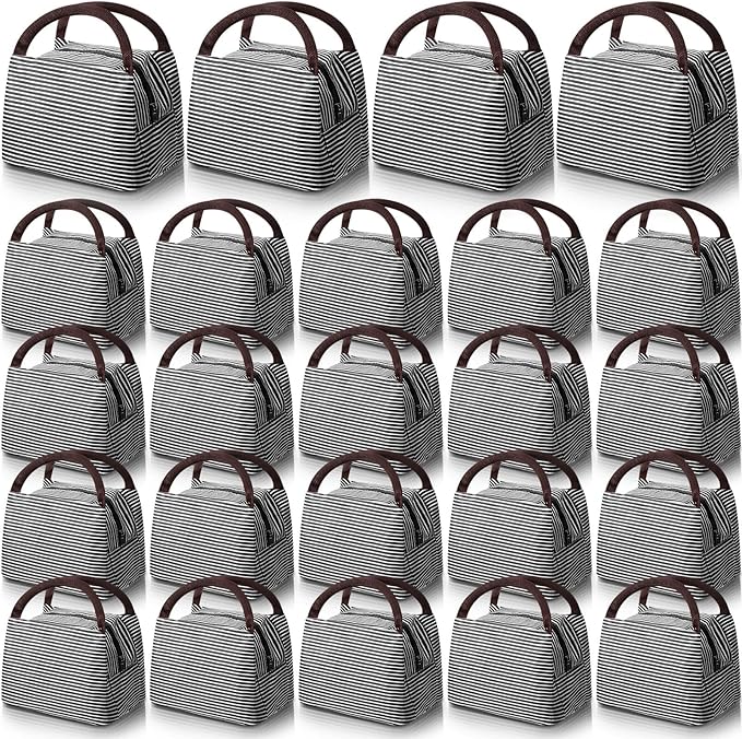 Chunful 24 Pcs Insulated Lunch Bag Bulk Reusable Thermal Lunch Box Waterproof Leakproof Tote Bag with Soft Liner for Women Men Office Work School Picnic Beach Fishing (Black)