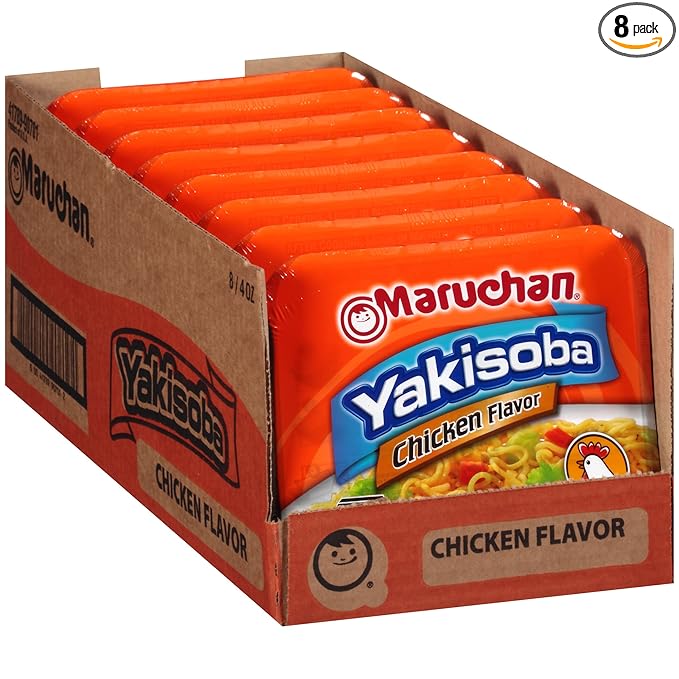 Maruchan Yakisoba, Chicken Flavor – Stir-Fried Japanese Instant Ramen Noodles, High Protein Microwavable Meal – 4 Oz. (8 Pack)