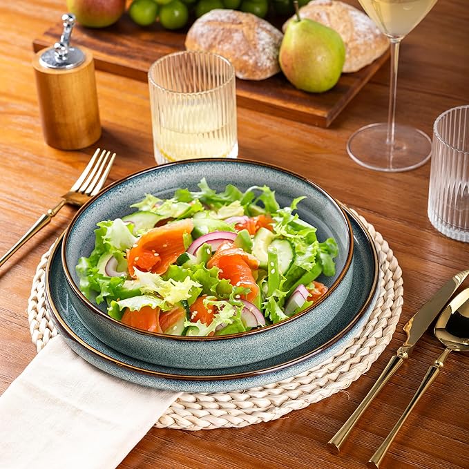 GBhome 9'' Large Ceramic Pasta Bowls, 32oz Stoneware Pasta Serving Bowls Set of 4 for Kitchen, Wide Bowls for Fruit,Pasta,Salad,Oatmeal,Meal, Microwave Safe, Space Blue