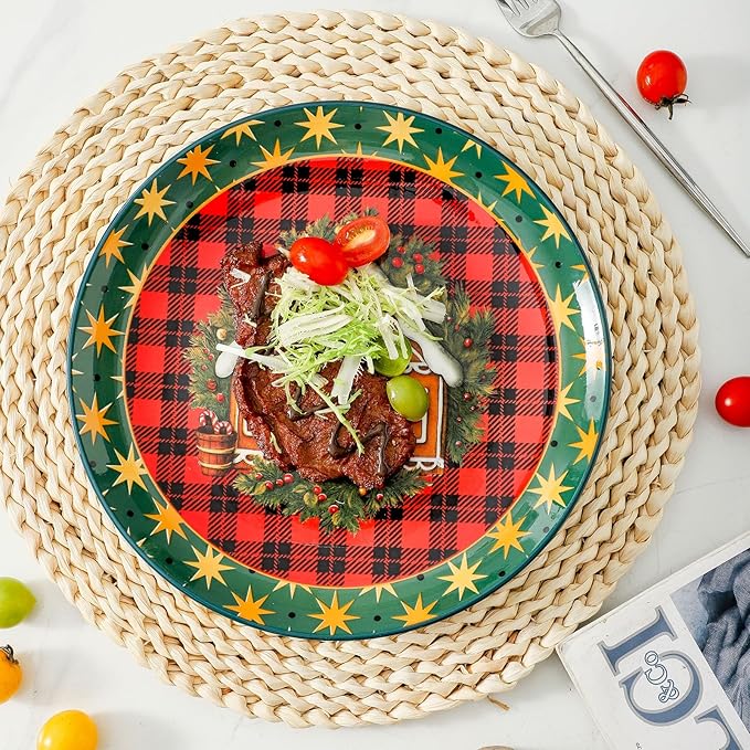 glowworm Dinner Plate Set of 6, 10.5 Inch Ceramic Dinner Plates, Salad Serving Plate for Kitchen, Restaurant, Perfect for Mom Gift, Microwave, Oven & Dishwasher Safe, Red