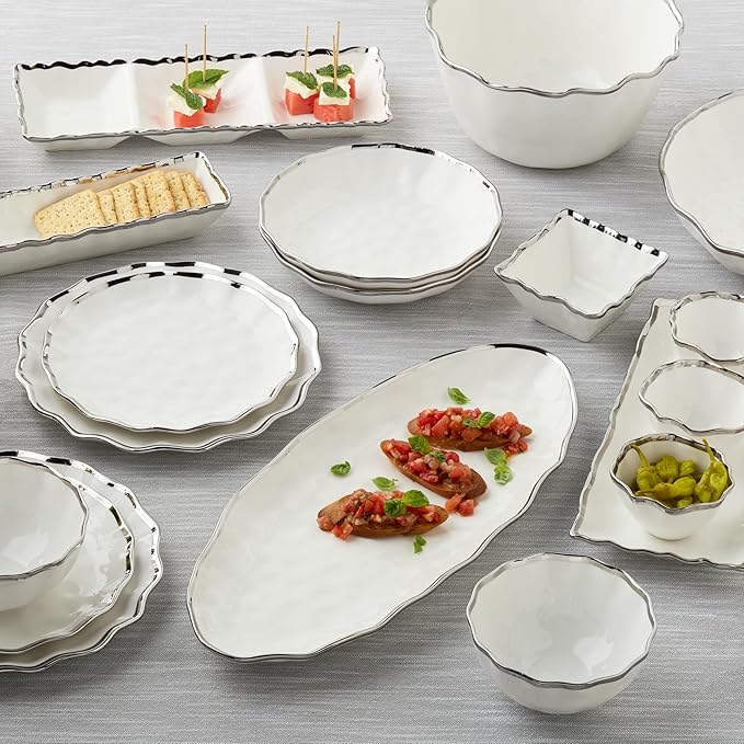 Regency Silver 11-Inch Porcelain Dinner Plates – Set of 4 Luxury Silver-Rimmed Dishes – Durable, Dishwasher-Safe Fine Tableware for Formal Dining, Holiday Gatherings & Everyday Kitchen Essentials