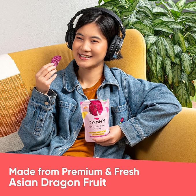 Yammy Dried Dragon Fruit Chips for Drinks Refreshers (5.6oz Pack of 4) - Like Freeze Dry Dragonfruit Pieces - 1 Ingredient Healthy Snack for Adults & Kids - 2g Protein, 4g Fiber, Gluten Free Vegan