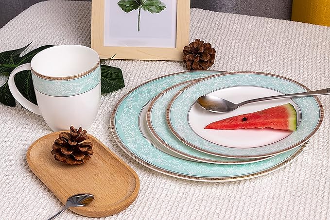 Fine Bone China Salad Plates Set, 4 Pcs Classic Relief Pattern Gilt Edged High Grade 8" Dessert Plate Appetizer Dish Sets For 4 People