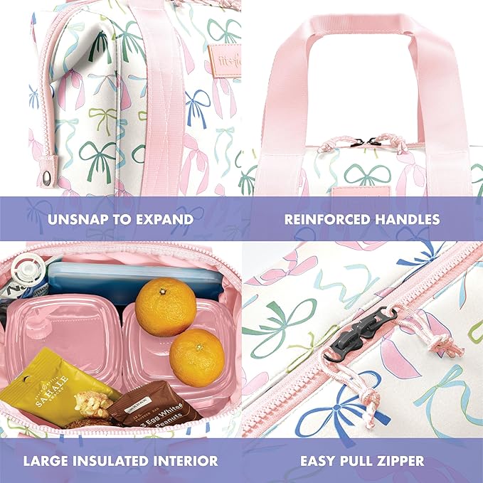 Fit & Fresh Remi Lunch Bag for Women Work – Neoprene Lunch Tote with Containers & Ice Pack, Reusable Meal Prep Lunch Box, Large Capacity, Machine Washable, Dainty Bows