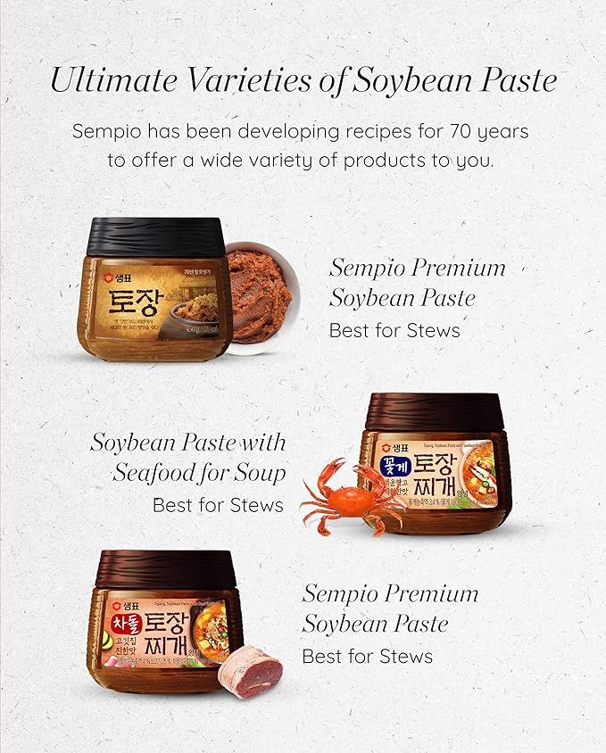 Sempio Doenjang: Traditional Korean Soybean Paste with Tojang & Seafood, Premium Deeply Savory Fermented Soup Base for Jjigae, Non-GMO (15.9oz/450g)