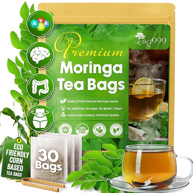 TOG999, Premium 30 Moringa Leaf Tea Bags, 100% Natural & Pure. Loose Leaf Moringa Herbal Tea. No Sugar, No Caffeine, No Gluten, Vegan.