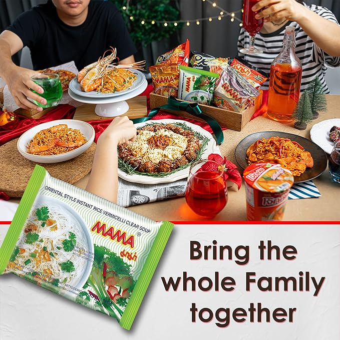 MAMA Noodles Vermicelli Clear Soup Instant Rice Noodles w/Delicious Thai Flavors, Hot & Spicy Noodles, No Trans Fat w/Fewer Calories Than Deep Fried Noodles 30 Pack
