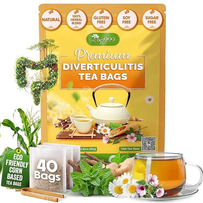 TOG999, Diverticulitis Tea Bags | 40 Count | 100% Natural Chamomile, Peppermint, Marshmallow Leaf, Wild Yam Root, Licorice & Ginger Herbal Blend – Caffeine-Free Comfort Tea, Vegan.