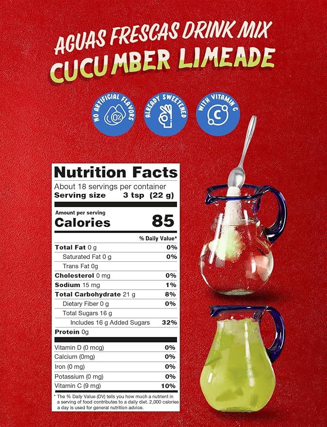 Klass Aguas Frescas Drink Mix Family Pack - Cucumber Limeade - Powder Drink Mix, Water Drink Mix with Natural Flavors & Vitamin C, Makes 28 to 36 Quarts (56 to 72 Drinks)