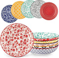vancasso Selene 8.5" Pasta Bowls Set of 6, 40 oz Porcelain Shallow Salad Bowls, Serving Bowls Pasta Dishes Plates Large Kitchen Bowl Plates, Vivid Floral Design, Microwave Safe, Series SELENE