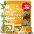 FreshDrinkUS, Premium 75 Lemon Ginger Tea Bags, 100% Natural Ingredients, Hand-made Blend of Lemon and Ginger, Eco-conscious Tea Bags. No Sugar, No Caffeine, No Gluten, Vegan.