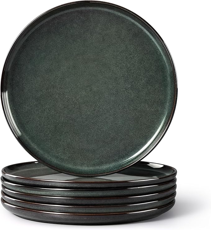 Herogo Ceramic 10.43 Inch Dinner Plates Set of 6, Stoneware Dinner Plate Set, Double Reactive Glaze Large Dinnerware Plates for Kitchen, Microwave, Oven & Dishwasher Safe, Dark Green