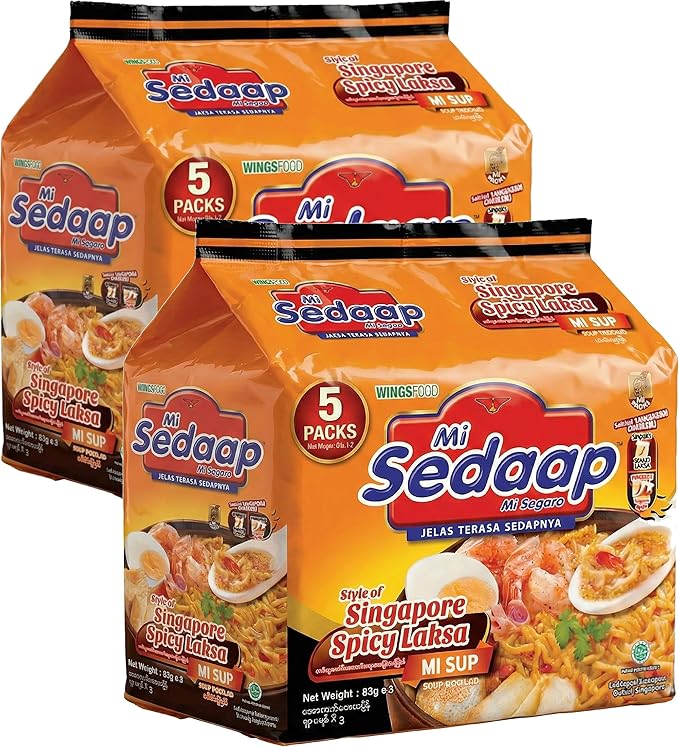 Mi Sedaap Singapore Spicy Laksa Creamy Coconut Instant Ramen Noodles, 3 ounces (Pack of 10) Authentic Indonesian Instant Noodles, Halal Certified, Perfect for Quick and Flavorful Meals