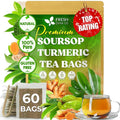 FreshDrinkUS, Premium 60 Soursop Turmeric Tea Bags, 100% Natural, Blend of Soursop Leaves, and Turmeric Root. Made with Natural Material Tea Bags. No Sugar, Vegan.