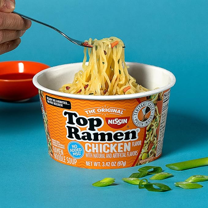 Nissin Top Ramen Bowl Ramen Noodle Soup, Chicken, 3.42 Ounce (Pack of 6)