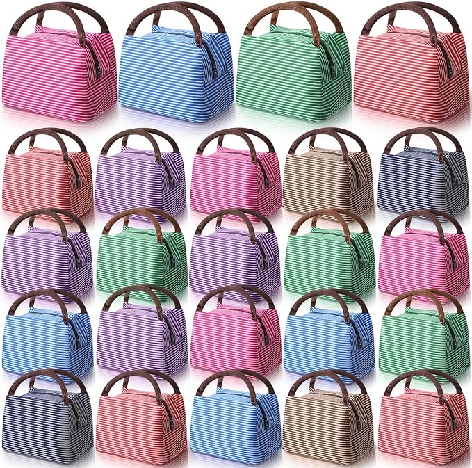 Chunful 24 Pcs Insulated Lunch Bag Bulk Reusable Thermal Lunch Box Waterproof Leakproof Tote Bag with Soft Liner for Women Men Office Work School Picnic Beach Fishing