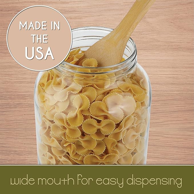 kitchentoolz 1 Gallon Glass Large Mason Jar Wide Mouth with Metal Airtight Lids (4 Pack) - Fermentation Kombucha Kefir Kimchi - Storing Canning Pickling Containers -Gold Lids