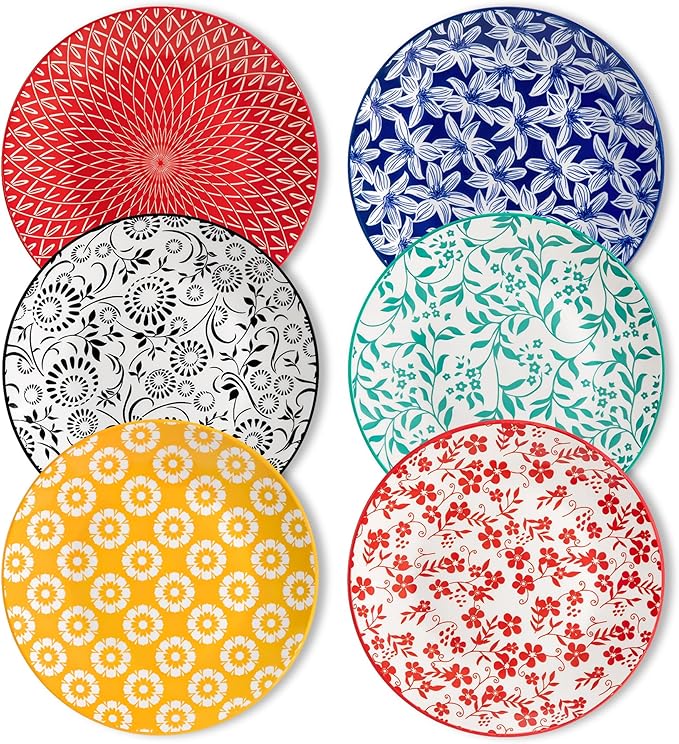 vancasso Ceramic Salad Plates Set of 6, Small Vintage 8.25 Inch Plate Set of 6 for Kitchen, Porcelain ColorfulDessert Plates for Kitchen, Microwave Oven Dishwasher Safe, Vintage Gift, Muted