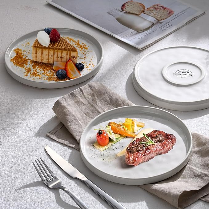 LIANYU Dinner Plates Set of 6, 10.2 Inch Large Ceramic Dessert Plate for Kitchen, Porcelain Serving Dishes for Salad Appetizer Cake Bread, Scratch Resistant, Microwave & Dishwasher Safe, Polar White