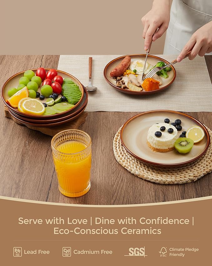 Pokini Stoneware Plates Set of 6, 8 Inch Handmade Reactive Glaze Ceramic Set for Dessert, Salad, Appetizer, Small Dinner Plates, Microwave & Dishwasher Safe, Highly Chip and Crack Resistant