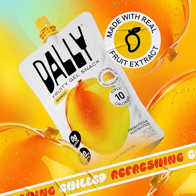 Dally Mango Drinkable Konjac Jelly 10 Pouches | Healthy 10-Calorie, Keto, Gluten Free, Sugar Free Korean Fruit Snack | Prebiotics & Postbiotics for Skin, Immune & Weight Management