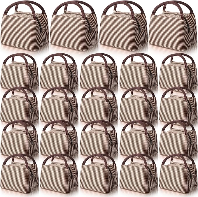 Chunful 24 Pcs Insulated Lunch Bag Bulk Reusable Thermal Lunch Box Waterproof Leakproof Tote Bag with Soft Liner for Women Men Office Work School Picnic Beach Fishing(Coffee)
