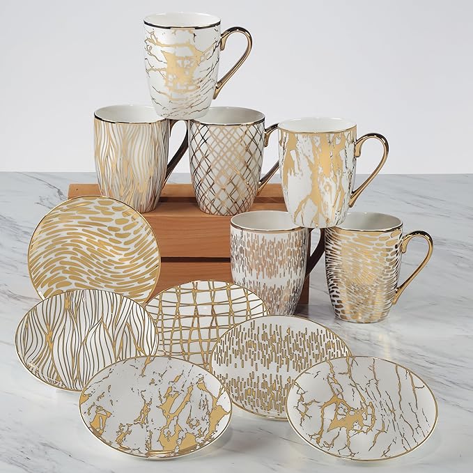 Certified International Matrix Gold Plated 6" Luncheon/Canape Plates, Set of 6 Assorted Designs