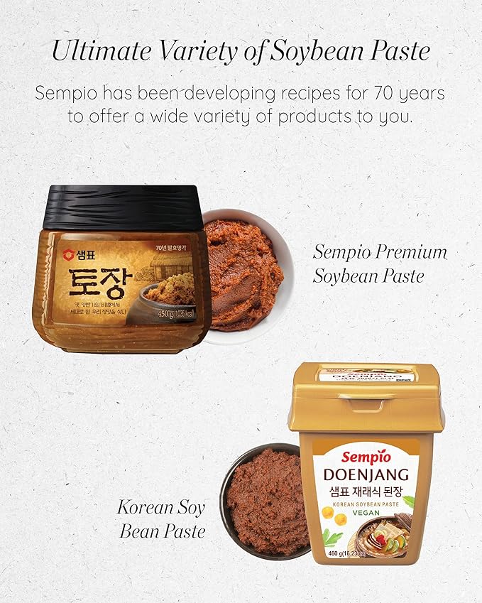 Sempio Doenjang: Traditional Korean Soybean Paste with Tojang & Red Chili Pepper, Premium Deeply Savory Fermented Soup Base for Jjigae, Alternative to Miso (15.9oz/450g)