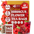 FRESHDRINKUS 140 Hibiscus Flowers Tea Bags, 100% Natural, Pure from Hibiscus Flowers. Loose Flower Hibiscus Herbal Tea. Hibiscus Flower Tea. No Sugar, No Caffeine, No Gluten, Vegan.