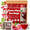 FreshDrinkUS, Premium 75 Rosehip Tea Bags, 100% Natural & Pure from Rose Hip Fruits. Loose Rosehip Herbal Tea. Made with Natural Material Tea Bags. No Sugar, No Caffeine, No Gluten, Vegan.