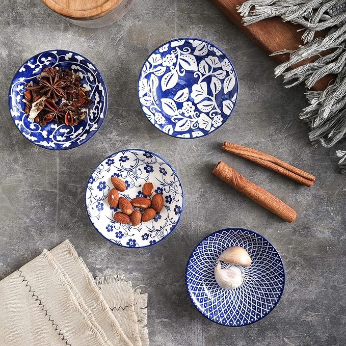 Selamica Ceramic Dipping bowls, 2.5oz Mini Bowl Soy Sauce Dish, Appetizer Side Dishes for Sushi,Sauce, Party, Pack of 6 (Vintage Blue)