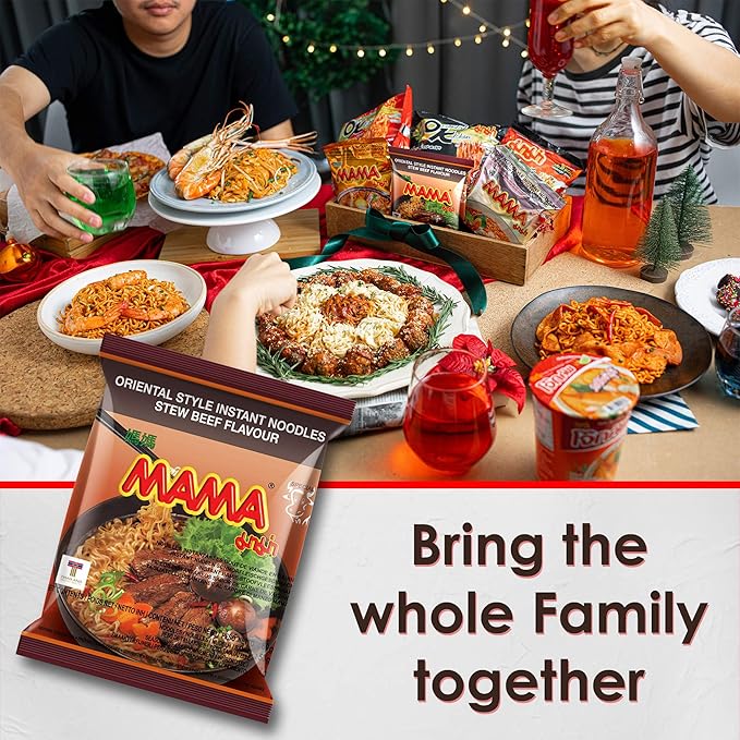 MAMA Noodles Beef Stew Instant Spicy Noodles w/Delicious Thai Flavors, Hot & Spicy Noodles, No Trans Fat w/Fewer Calories Than Deep Fried Noodles 30 Pack