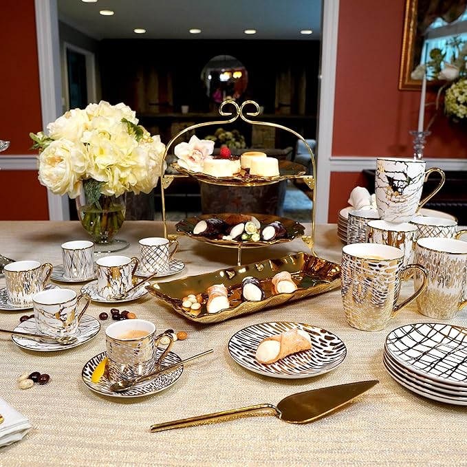 Certified International Matrix Gold Plated 6" Luncheon/Canape Plates, Set of 6 Assorted Designs