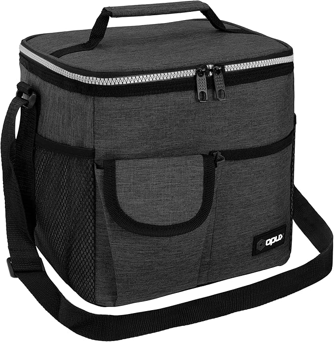 opux Insulated Lunch Box for Men Women Kids, Leakproof Reusable Lunch Bag Cooler for Work School Office, Soft Thermal Lunchbox Tote Shoulder Strap for Boys Girls Adults, Heather Charcoal, 18 Can/10L
