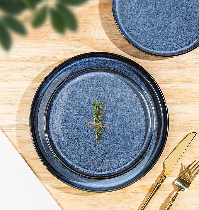 TheTerra Ceramic Dinnerware Sets for 6, 18 Pieces Porcelain Lightweight Plates and Bowls Sets, Scratch Resistant Dish Set, Oven & Microwave & Dishwasher Safe, Starry Blue