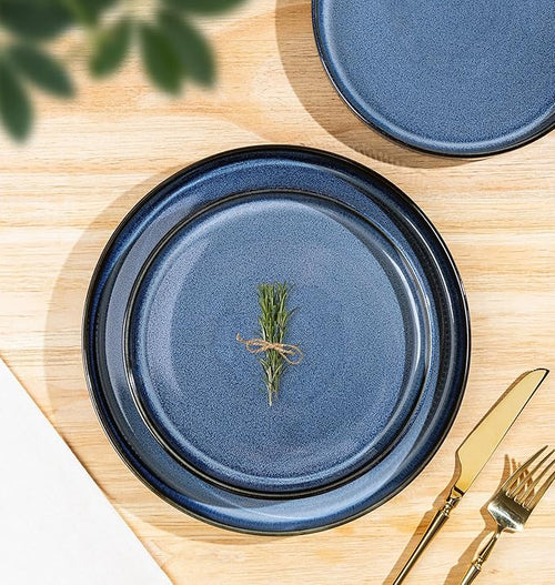 TheTerra Ceramic Dinnerware Sets for 6, 18 Pieces Porcelain Lightweight Plates and Bowls Sets, Scratch Resistant Dish Set, Oven & Microwave & Dishwasher Safe, Starry Blue