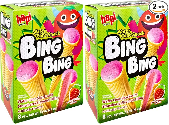 Hapi Bing Bing Cone Snack with Strawberry Flavored Filling, 2.5 Ounce (Pack of 2)