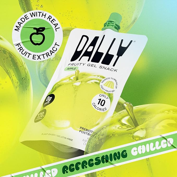 Dally Apple Drinkable Konjac Jelly 10 Pouches | Healthy 10-Calorie, Keto, Gluten Free, Sugar Free Korean Fruit Snack | Prebiotics & Postbiotics for Skin, Immune & Weight Management