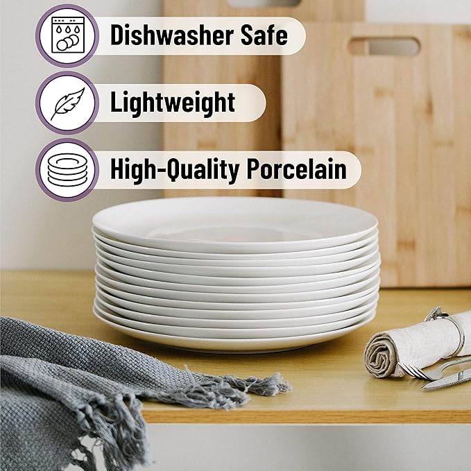 BTaT- White Dinner Plates, 10.5 inch, Set of 12, Restaurant Dishes, White Porcelain Dinner Plates
