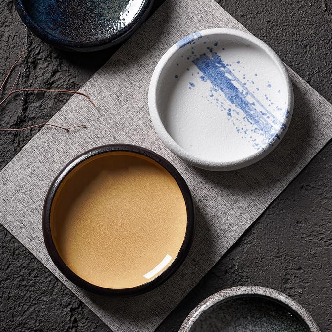 Uaral Salad Plate Stone Plates 8 Inch Pasta Plates Portion Plate Japanese Serving Dishes Set of 2,20 oz(Blue Stone Texture)