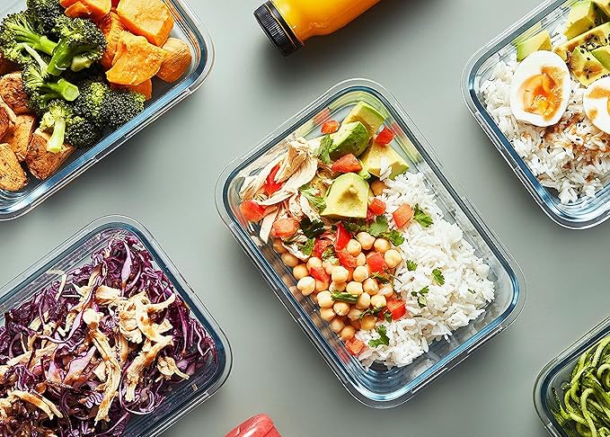[5-Packs, 36 Oz.] Glass Meal Prep Containers with Locking Lids Glass Food Containers,Airtight Lunch Container,Microwave, Oven, Freezer and Dishwasher (4.5 Cup, White)