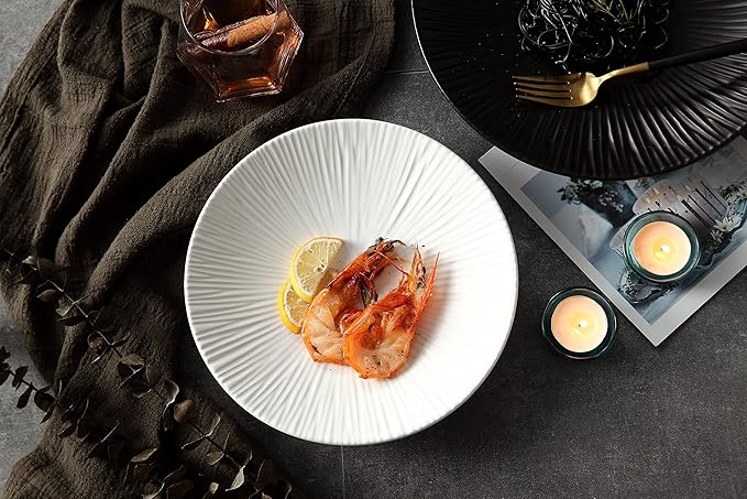 Jusalpha Set of 4- Japanese Style Porcelain Dinner Plates, Versatile Circular Serving Plates for Breakfast, Salad, Steak Dinner, PL018 (Set of 4) (10.3 Inches, White)