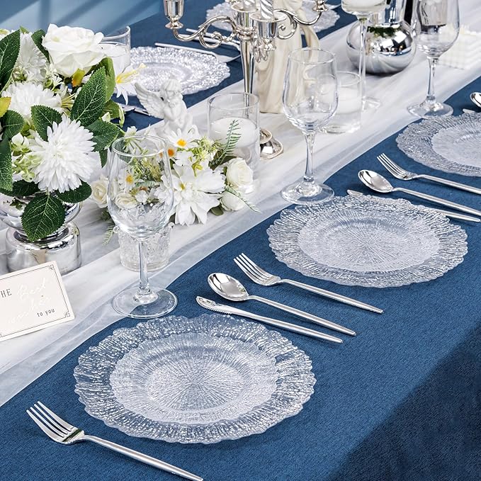 U-QE 60 Pieces Clear Plastic Plates for Party - Disposable & Reusable - Reef Disposable Plates - Premium Hard Plastic Plates for Wedding - Including 30 Dinner Plate 10 '' & 30 Dessert Plate 7 ''